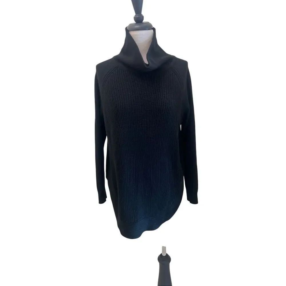 Athleta Women's Ravine Tunic Merino Wool Blend Ribbed Cowl Neck Sweater Black XS